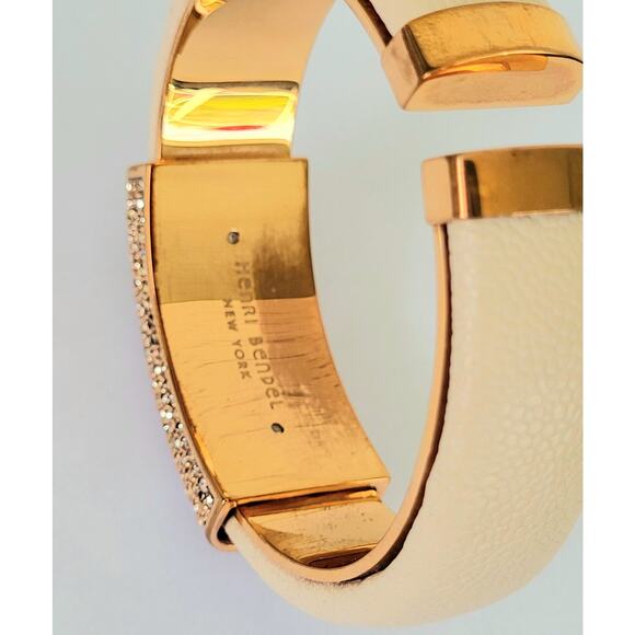 Signed Iconic Henri Bendel Double Hinged Cuff Bracelet Crystals Leather Vintage - Picture 2 of 9